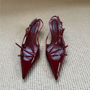 Tony Bianco Burgundy Patent Pointed Toe Slingback Heels